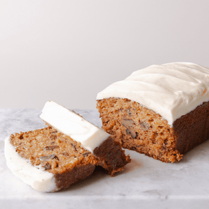 Sliced fresh baked muffin loaf with icing