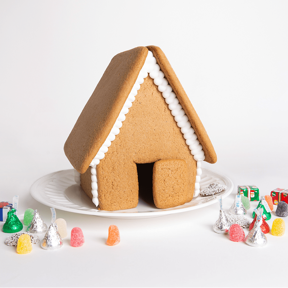 Undecorated gingerbread house structure (variations may include size or style).