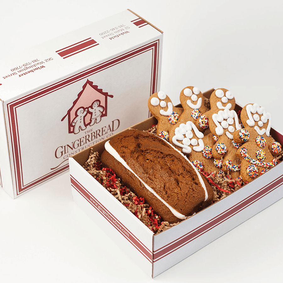 Gingerbread Construction Company signature gift box with a variety of baked goods.